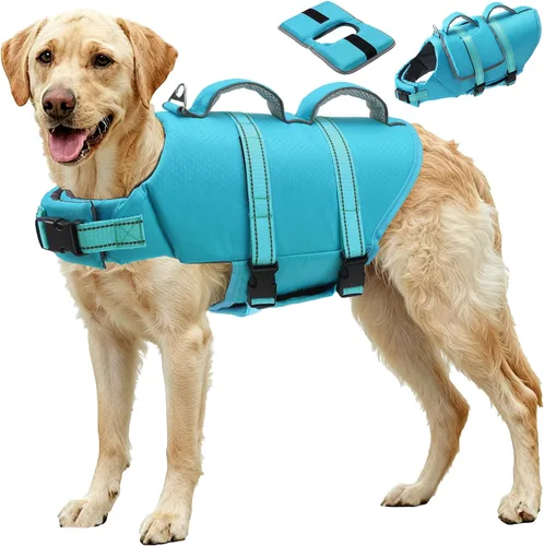 Vista 13 de EMUST Chalecos salvavidas ajustables para perros pequeños con flotabilidad mejorada, chaleco de natación pequeño con asa de rescate duradera