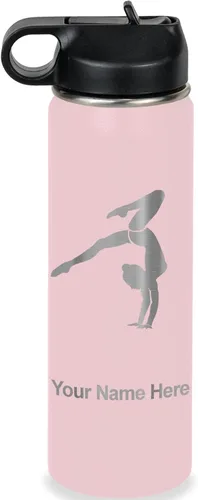 Vista 26 de LaserGram Botella de agua personalizada, soporte de mano de gimnasta, acero inoxidable de doble pared aislada al vacío con popote superior, regalo