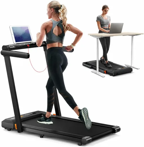 Vista 9 de Acezoe Foldable Walking Pad Treadmill with Handle Bar, Bluetooth Speaker Negro Amarillo
