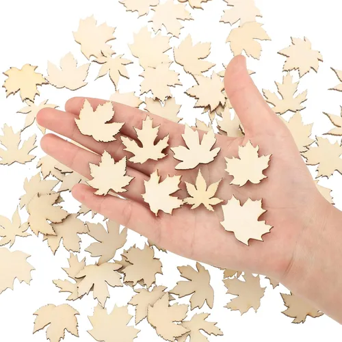 Vista 5 de Jetec 80 piezas de hojas de arce de madera de otoño sin terminar rebanadas de madera en blanco en forma de hoja de arce piezas de madera de 1.2