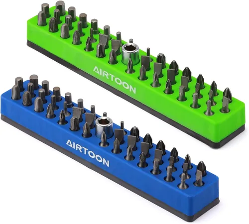 Vista 10 de 2 soportes magnéticos para puntas hexagonales de 1/4 de pulgada, almacenamiento de brocas de 43 agujeros con base magnética fuerte, organizador