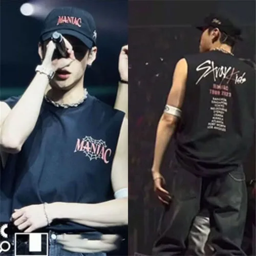 Vista 4 de Camiseta Stray Kids MANIAC Encore 2023 100% algodón pesado mercancía para niños