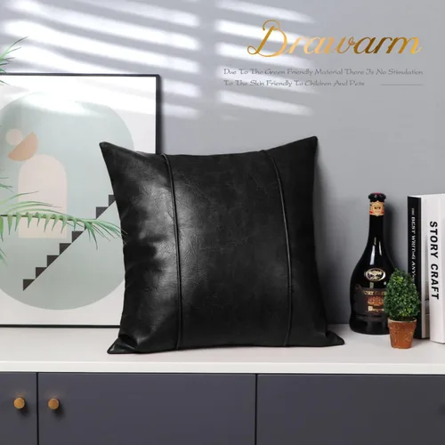 Vista 5 de BRAWARM Funda de almohada de piel sintética de 16 x 16 pulgadas, color Negro