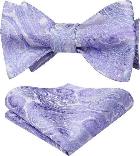 Vista 193 de HISDERN Pajaritas para hombre, corbatín de cachemira para hombre, corbata de lazo y bolsillo cuadrado, juego formal de esmoquin para boda