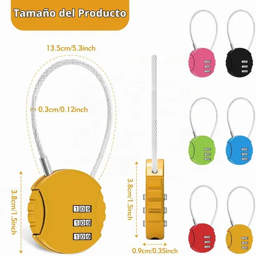 Vista 2 de Candado de combinación de 6 unidades, 3 dígitos para exteriores, mini candado de combinación impermeable para cerradura de gimnasio escolar, mochila