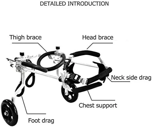 Vista 3 de Silla de ruedas ajustable para perros y patas traseras - Carrito de rehabilitación de mascotas para perros y gatos paralizados - Patinete de apoyo