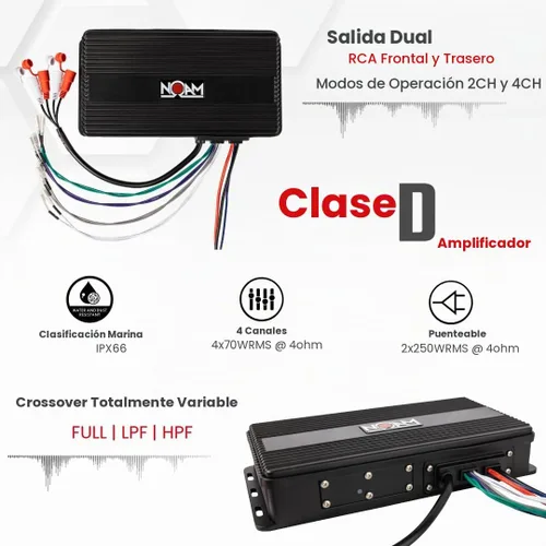 Vista 7 de NOAM NUTV5 - Kit de sistema estéreo marino ATV/carrito de golf/UTV, con 2 altavoces de torre de luz LED impermeables, controlador resistente a