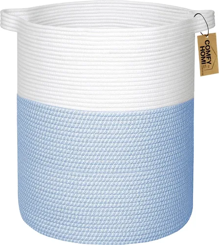 Vista 11 de COMFY-HOMI XXL Cesta grande de lavandería con asas, cesta de mantas para sala de estar Cesta decorativa tejida de cuerda de algodón, cesta