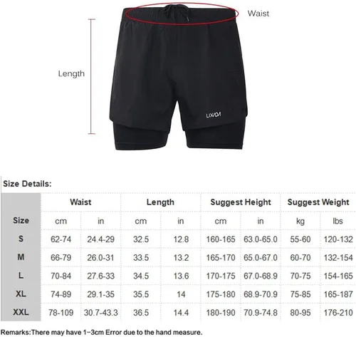 Vista 7 de Lixada - Shorts para correr, 2 en 1, para hombre, secado rápido, transpirables, entrenamiento activo, ejercicio, shorts para correr, para ciclismo.
