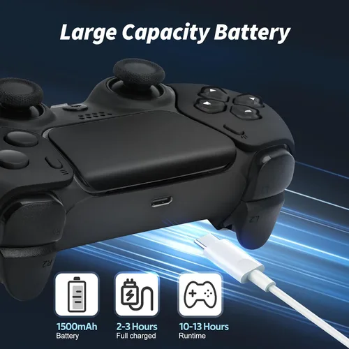 Vista 5 de Gatoo Wireless Controller Compatible with PS5/PS5 Slim/PS5 Pro with1500mAh Battery, Dual Vibration, 3.5mm Audio Jack, 6-Axis Motion, Speaker (Black)
