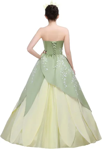Vista 7 de Angelaicos Vestido de fiesta con diseño de hojas cosidas a mano para mujer forro polar verde con licencia oficial de star wars silent one crew