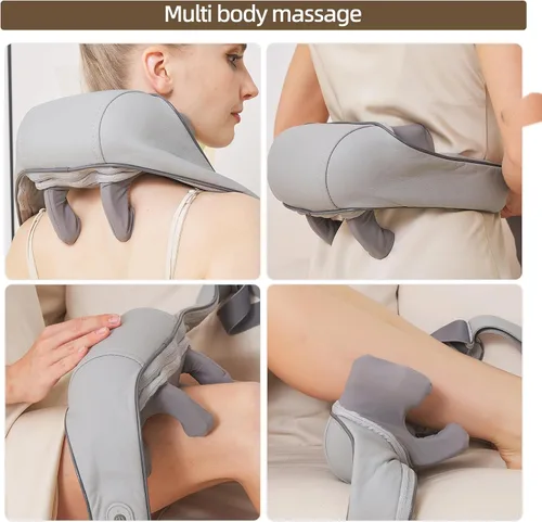 Vista 4 de Masajeador Shiatsu inalámbrico de cuello y hombros con calor - Masaje de amasamiento 6D, alivio del dolor de tejido profundo para trapecio, Gris