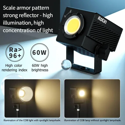 Vista 2 de Luz de video LED, luz de video bicolor de 60 W, mini luz de fotografía COB con control de 2.4G/APP, 2700K-7500K, CRI>96, TLCI>97, 8 efectos