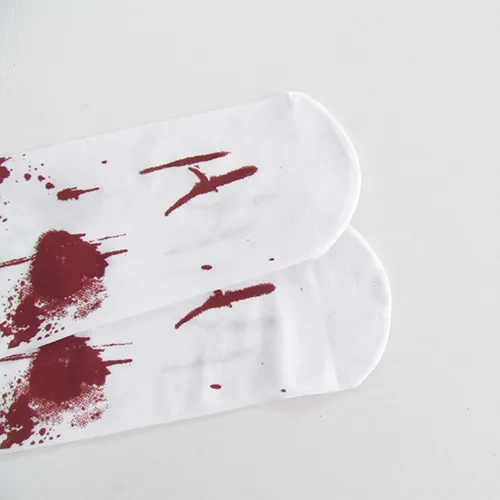Vista 5 de Dzrige 2 pares de medias de Halloween manchadas de sangre de terror hasta el muslo sangriento para Halloween, mujeres y niñas, festival, disfraz
