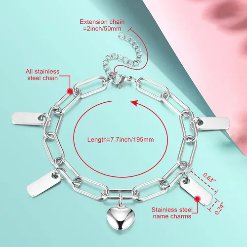 Vista 7 de Top Plaza Pulseras de cadena delicadas para mujeres y niñas, pulsera de corazón de eslabones ajustables con dijes personalizables, pulseras
