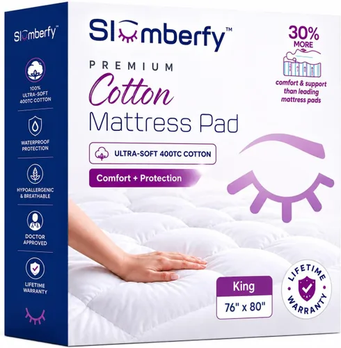 Vista 11 de Slumberfy - Protector de colchón impermeable de alta calidad tamaño individual – Protector de colchón acolchado de algodón de 400 hilos, tela