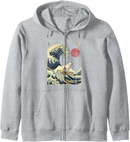 Vista 3 de Dogo Argentino - Sudadera con capucha japonesa Kanagawa Wave Funny Surf Dog, Negro