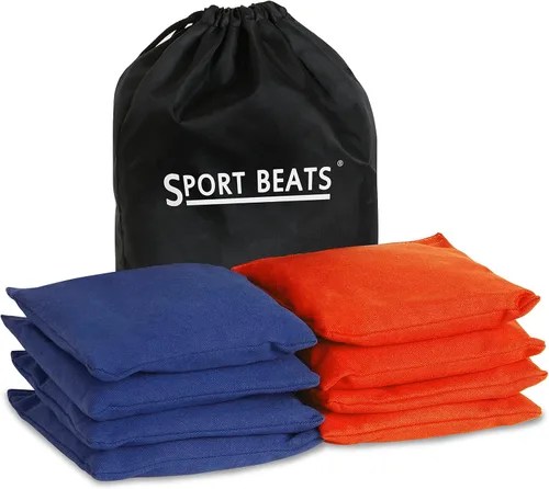 Vista 6 de SPORT BEATS Juego de 8 Bolsas de Cornhole de Peso y Tamaño Reglamentario Incluye Estuche de Transporte Negro y naranja