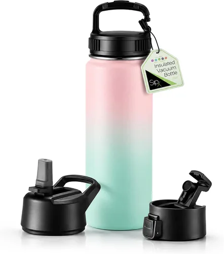Vista 29 de SIPX™ Botella de Agua Aislada de 18 oz con 3 Tapas – Acero Inoxidable a Prueba de Fugas, Triple Aislamiento – Frío 24 Horas/Caliente 12 Horas – Negro
