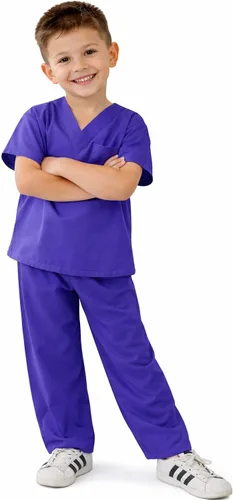 Vista 3 de Natural Uniforms - Conjunto de uniforme médico para niños, disfraz para juego de rol, material suave al tacto, morado, 5/6