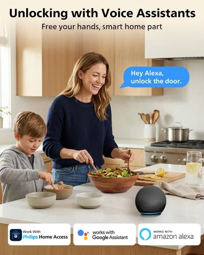 Vista 4 de Cerradura inteligente Philips, cerradura de puerta inteligente incorporada con WiFi, control remoto por aplicación, cerradura de puerta de entrada