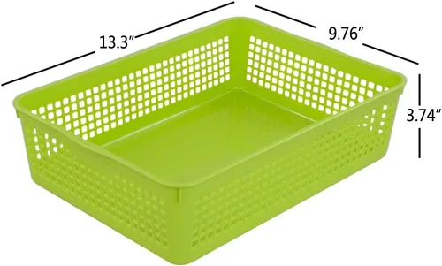 Vista 3 de Bandeja de almacenamiento de plástico, cesta rectangular de plástico para aula, paquete de 6