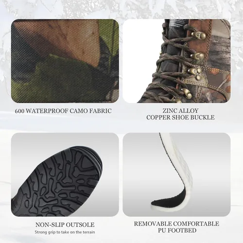Vista 5 de Botas de caza impermeables para hombre de 8" ligeras, botas de camuflaje para senderismo aisladas, Thinsulate de 200g