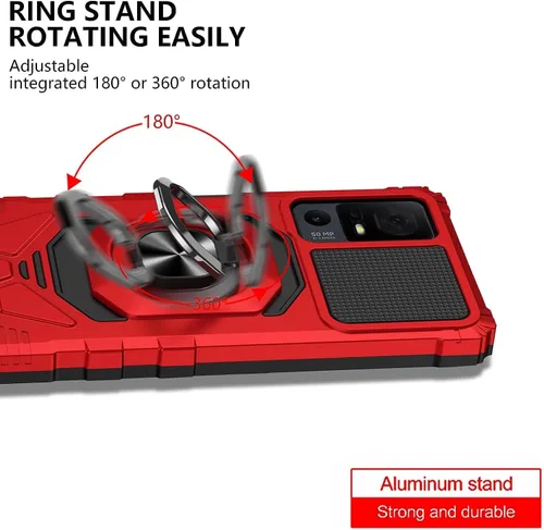 Vista 6 de TJS - Carcasa para TCL 40 XL y T608DL, diseño de Jitterbug Smart4 (rojo) with Tempered Glass Screen Protector Metal Ring Magnetic Support