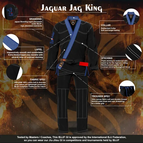 Vista 2 de JAGUAR PRO GEAR - King Series Pro Brazilian Jiu Jitsu Unisex para niños y adultos Kimono Gi uniforme ligero con cinturón
