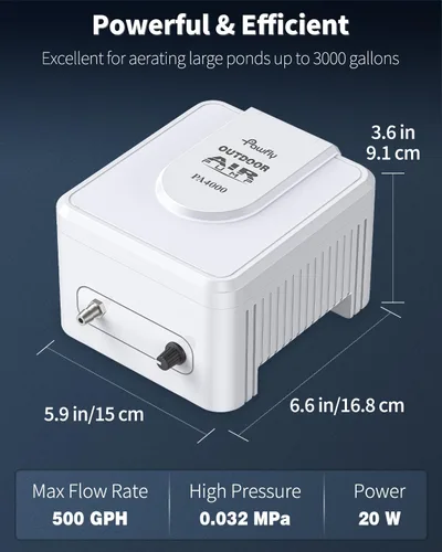 Vista 2 de Pawfly Pond Air Pump Outdoor Oxygen Pump for Fish Koi Ponds 3000 to 10000 Gallons Adjustable Pond Garden Aerator Pump Kit with Airline Tubing