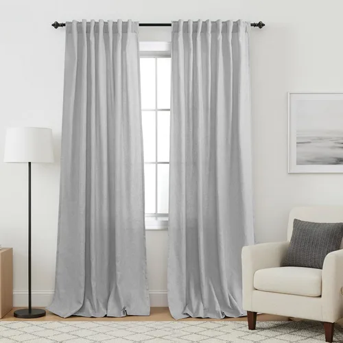Vista 106 de Cortinas rústicas color beige tostado de 42 x 84 pulgadas de largo para sala de estar, juego de 2 paneles transparentes de lino natural, imitación