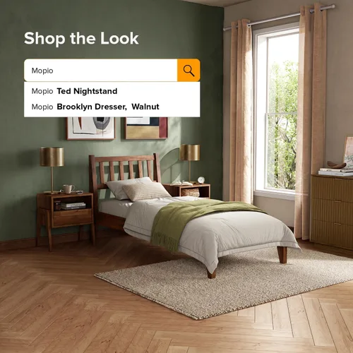 Vista 7 de mopio Ted - Marco de cama con cabecero, marco de cama de plataforma de madera maciza de acacia moderna de mediados de siglo, listones de madera, sin