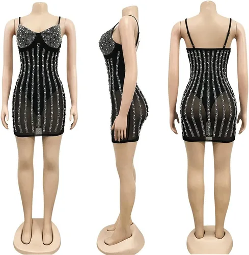 Vista 6 de Lrady Vestido sexy de mujer con lentejuelas brillantes para mujer, vestido elegante para fiesta, club, noche