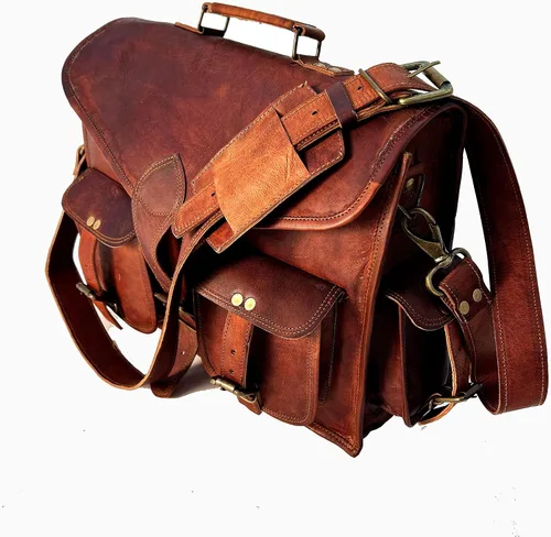 Vista 6 de Bolso de cuero para ordenador portátil bolso de mensajero de 15 pulgadas mejor hecho a mano de Shy Shy Lets Touch The SkySALE bolso de cuero marrón