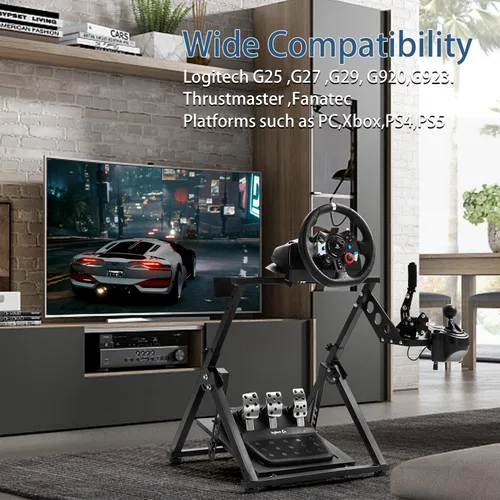 Vista 5 de Anman Foldable Driving Gaming Wheel Stand Fit for Logitech G25 G27G29G923 Thrustmaster PXN V9 Adjustable Steering Wheel Stand,Not Included