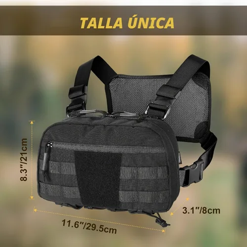 Vista 9 de Bolsa de pecho para hombre, mochila táctica para el pecho Molle con funda oculta para pistola Negro