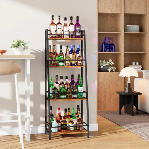 Vista 6 de YMYNY 4Tier Liquor Stand Trapezoid Wine Rack Freestanding Floor Retro Brown