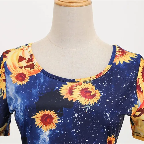 Vista 5 de Vestido de Halloween para mujer, estampado de moda, manga corta, cuello redondo, casual, dobladillo