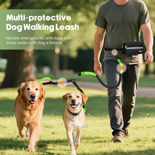 Vista 5 de VavoPaw Correa de perro manos libres para 2 perros con bolsa, correa de cintura para pasear perros, correas retráctiles con asas acolchadas dobles