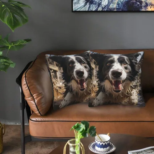 Vista 4 de 2 fundas de almohada cuadradas de 16 x 16 pulgadas, fundas de almohada suaves de pastor Border Collie, fundas de almohada modernas para decoración