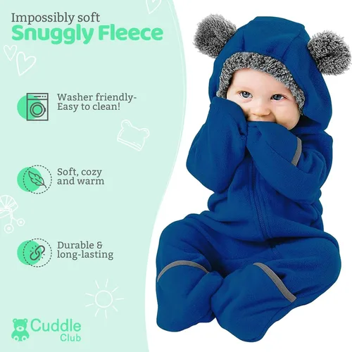 Vista 2 de Enterizo de vellón para bebé, rómper de una sola pieza con capucha para niños, ropa para exteriores, chaqueta infantil