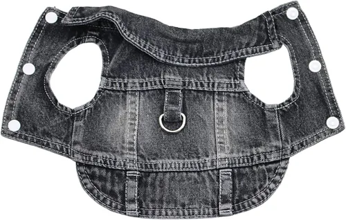 Vista 5 de Chaqueta de mezclilla para perros pequeños, con anillo en D, ropa para Negro