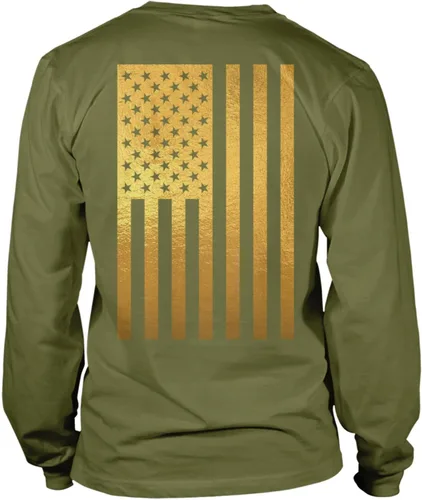 Vista 14 de Camisa de manga larga unisex con bandera negra desgastada de Estados Unidos Gris claro - Impresión trasera