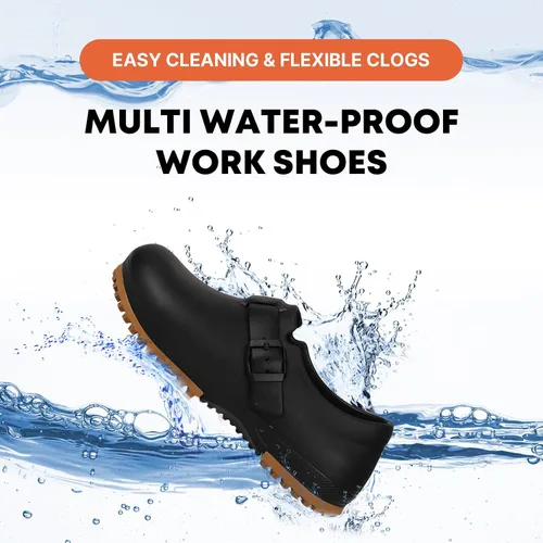 Vista 3 de Zuecos unisex para adultos, zapatos de trabajo antideslizantes con plantillas de recuperación para servicio de alimentos, jardín o enfermería