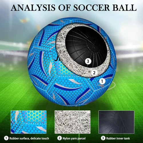 Vista 3 de Balón de fútbol iluminado tamaño 5, pelota de fútbol luminosa que brilla en la oscuridad, para juegos de día y noche y regalos de entrenamiento