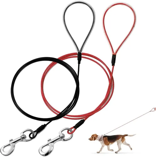 Vista 9 de Correa para perro a prueba de masticación Mi Metty, correa de cable metálico de 6 pies, correa resistente hecha de cuerda de alambre recubierta