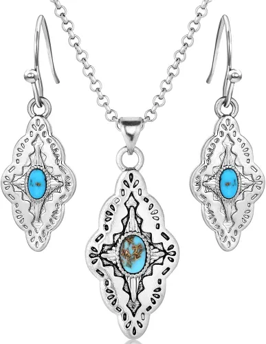 Vista 33 de Montana Silversmiths Conjunto de joyería de estilo occidental con turquesa elaborada a mano: aretes y collar