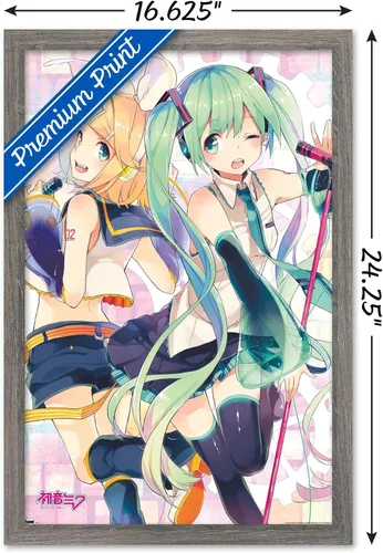 Vista 3 de Trends International Hatsune Miku - Póster de pared dúo, 22.4 pulgadas de largo x 14.7 W, versión enmarcada en madera de granero Versión enmarcada