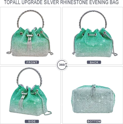 Vista 4 de Bolso de noche con diamantes de imitación para mujer, bolso de mano plateado con diamantes brillantes para mujer, fiesta, club, boda, baile