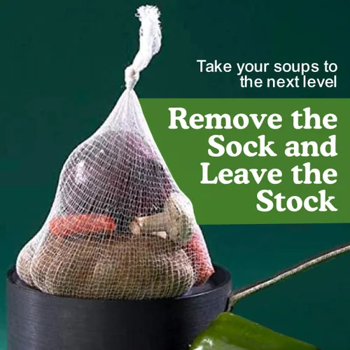 Vista 7 de Regency Wraps Calcetines de sopa, paquete de 3 unidades de 24 pulgadas, bolsas de malla 100% algodón; para caldos transparentes, deliciosas sopas